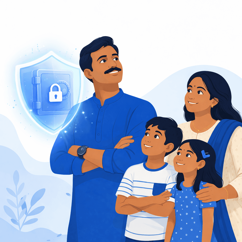 Indian family protected by a digital security vault